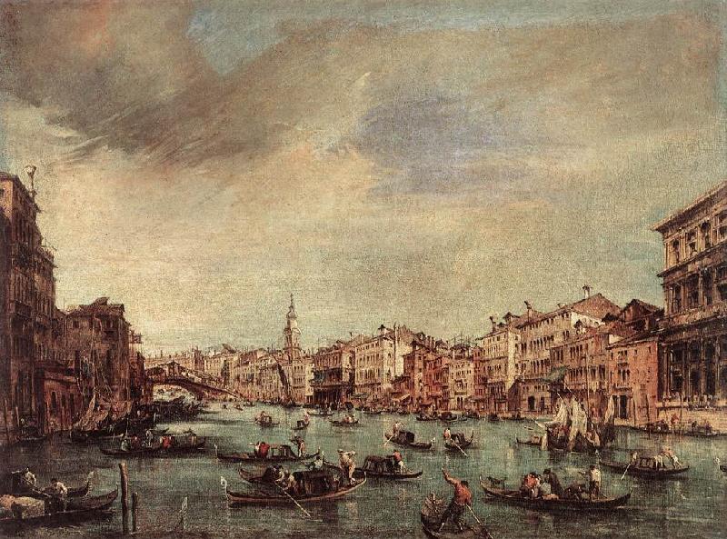 GUARDI, Francesco The Grand Canal, Looking toward the Rialto Bridge sg Norge oil painting art